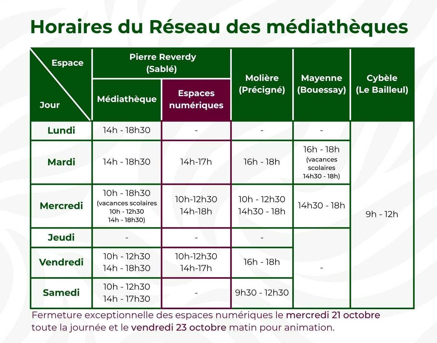 Horaires 2026 avec numerique